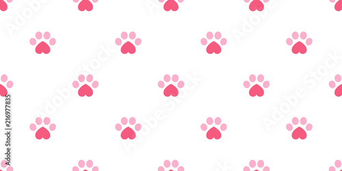 Dog Paw seamless pattern vector footprint heart valentine kitten puppy tile background repeat wallpaper isolated illustration pink