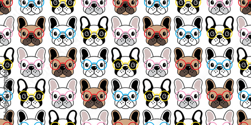 Dog seamless pattern french bulldog vector glasses repeat wallpaper tile background scarf isolated