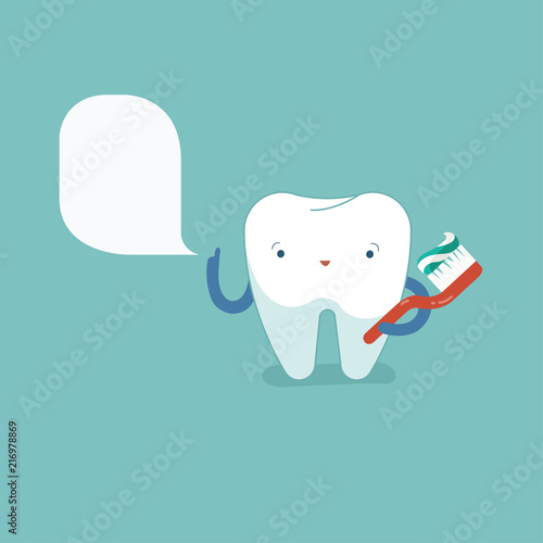 Tooth is brushing with toothbrush, dental concept.