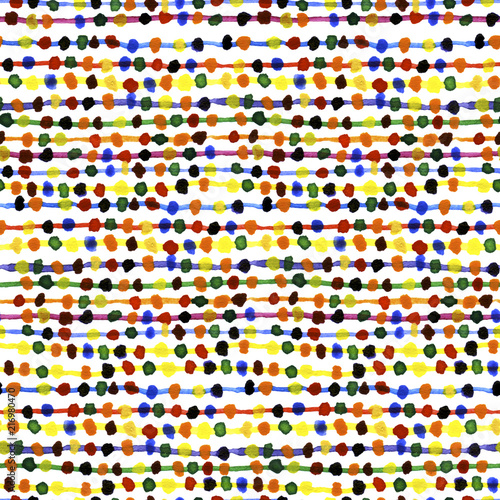 Seamless watercolour abstract pattern. Thin thread with small beads. Repeating texture with circles for fabric, textile, craft
