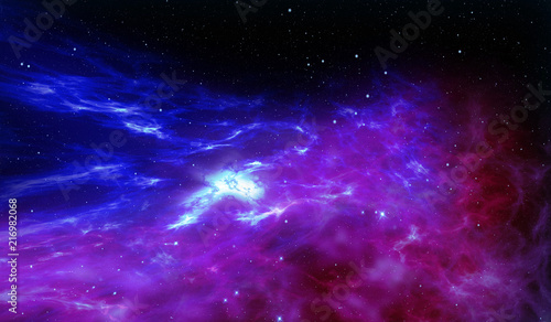 Fototapeta Naklejka Na Ścianę i Meble -  The cosmos with stars birth in nebula clouds. Galaxy abstract 3D illustration. Concept of space journey and exploration.