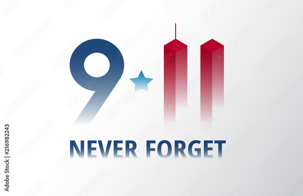 Patriot Day September 11 poster vector illustration. 9/11 lettering ...
