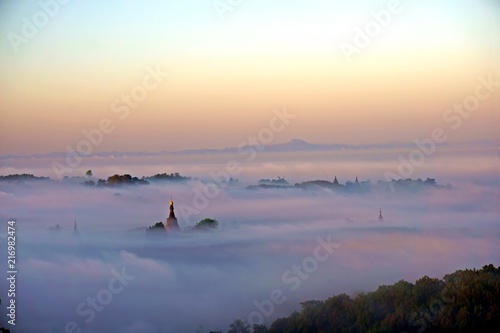 misty sunrise of Mrauk U, Rakhine State, Myanmar, Burma photo