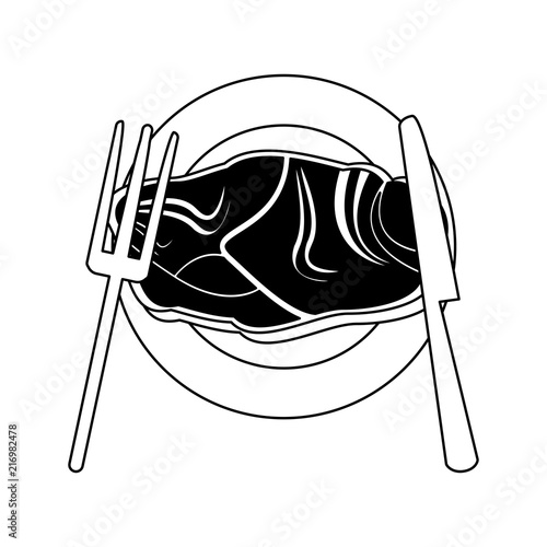 Beef steak on dish with cutlery vector illustration graphic design