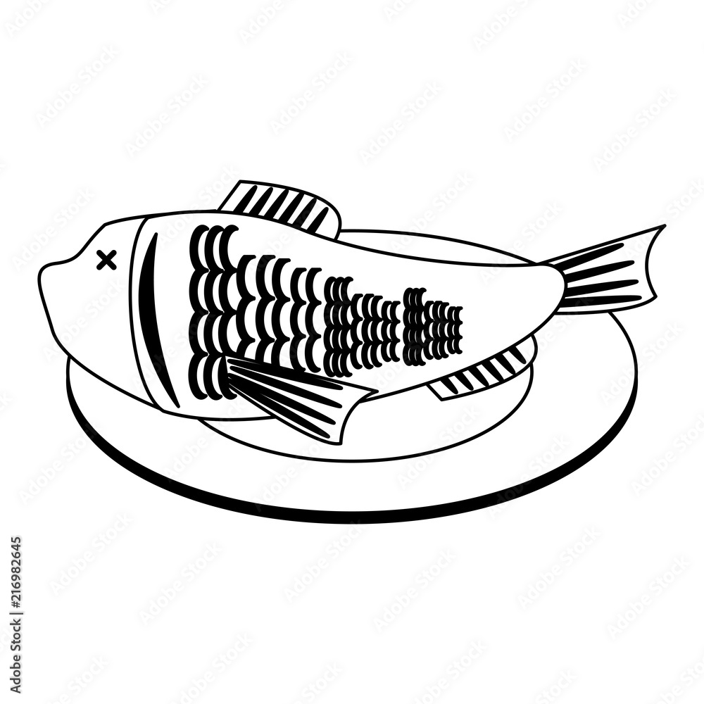 Fish on dish vector illustration graphic design Fish on dish vector illustration graphic design