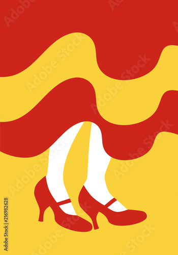 Legs of flamenco dancer and dress with the colors of the flag of Spain. Spanish-style shoes tapping
