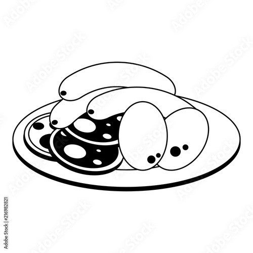 Pig sausages and eggs on dish vector illustration graphic design