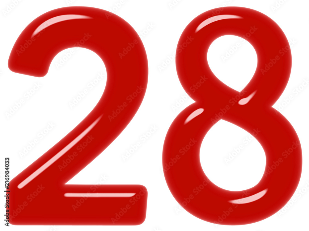 Numeral 28, twenty eight, isolated on white background, 3d render Numeral 28, twenty eight, isolated on white background, 3d render