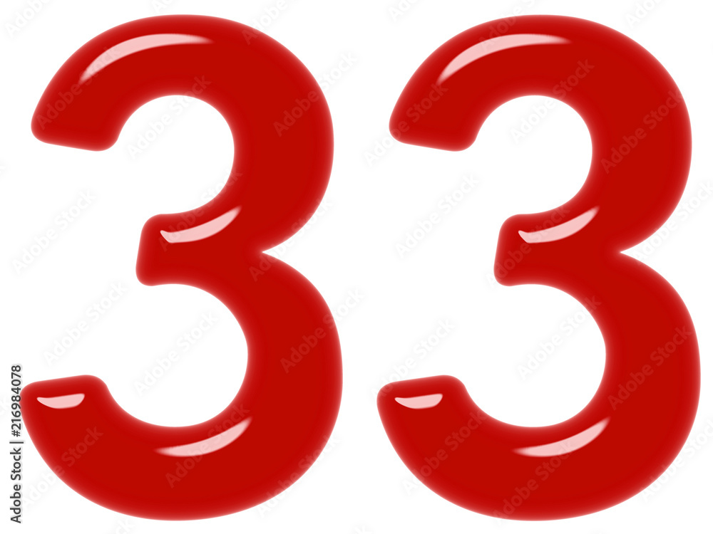 Numeral 33, thirty three, isolated on white background, 3d render Numeral 33, thirty three, isolated on white background, 3d render
