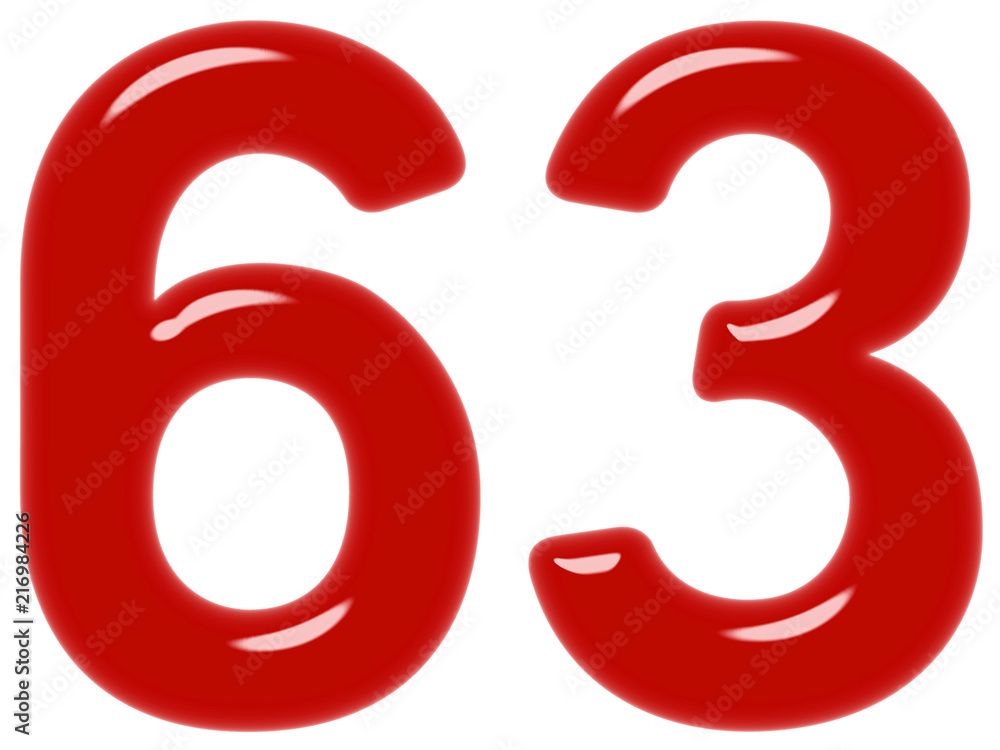 Numeral 63, sixty three, isolated on white background, 3d render Numeral 63, sixty three, isolated on white background, 3d render
