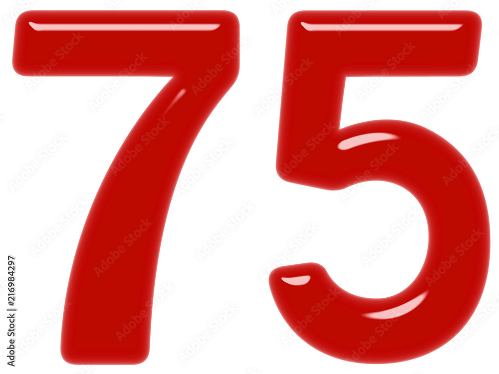 Numeral 75, seventy five, isolated on white background, 3d render Numeral 75, seventy five, isolated on white background, 3d render