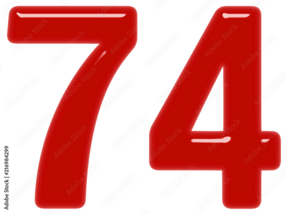 Numeral 74, seventy four, isolated on white background, 3d render Numeral 74, seventy four, isolated on white background, 3d render