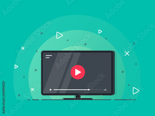 Video tutorials icon concept. Video conference and webinar icon, internet and video services. Trendy flat vector on green background. Vector Illustration.