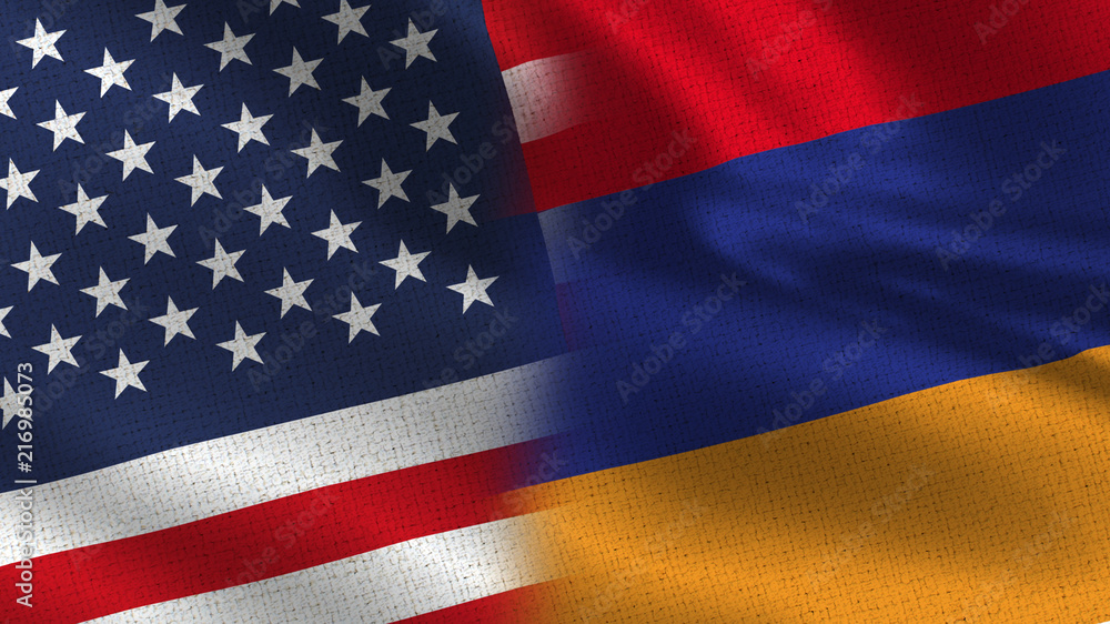 Fototapeta premium Usa and Armania Realistic Half Flags Together