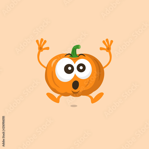 Illustration of cute pumpkin scared mascot isolated on light background. Flat design style for your mascot branding.