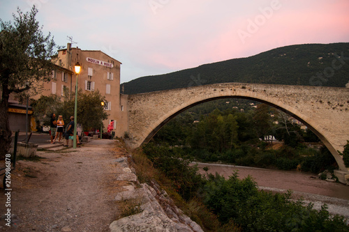 Pont de Nyons  a medieval bridge  at sunset. Nyons  Provence  France.