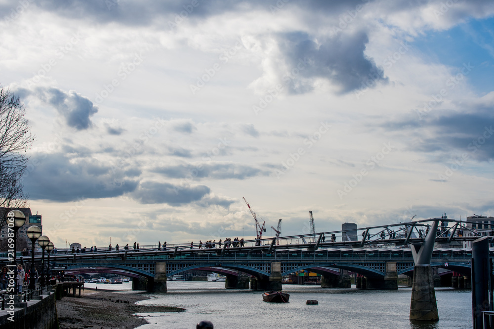 view of city of London, United Kingdom, over the river of a bridge