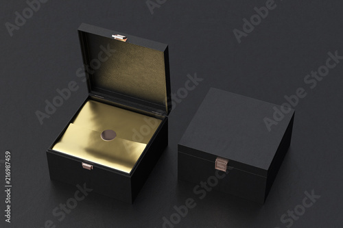 Open and closed square gift box or casket photo