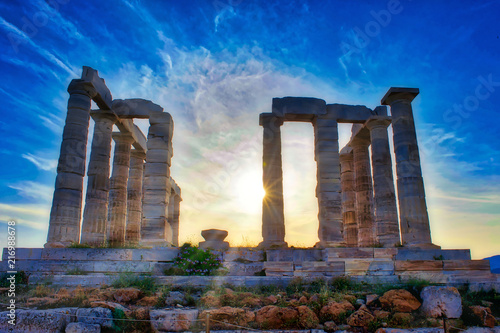 The Temple of Poseidon at Sounion, Greece, near Athens photo