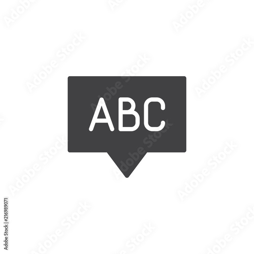 ABC speech vector icon. filled flat sign for mobile concept and web design. Communication simple solid icon. Symbol, logo illustration. Pixel perfect vector graphics