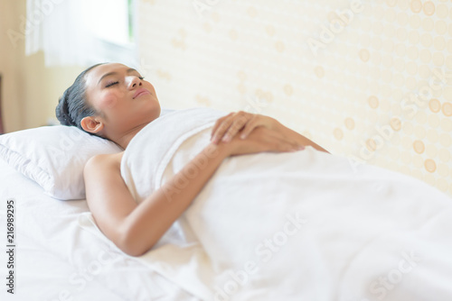 woman lying on the massage desk. Spa concept.