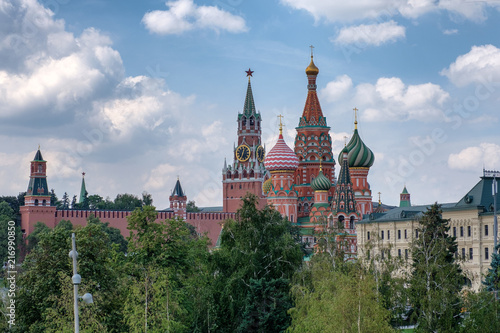 View of the Moscow Kremlin from the Zaryadie Park. Moscow, Russia