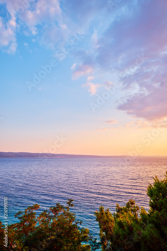 Beautiful colorful sunset over the sea, Dalmatia, Croatia, Europe