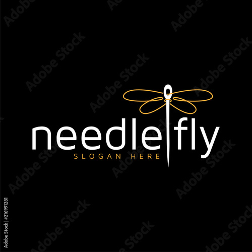 needle with dragonfly logotype vector template