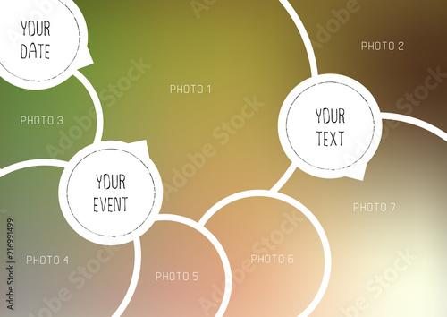 Template for photo collage in modern style. Frames for clipping masks is in the vector file. Template for a photo album with circle shapes frames