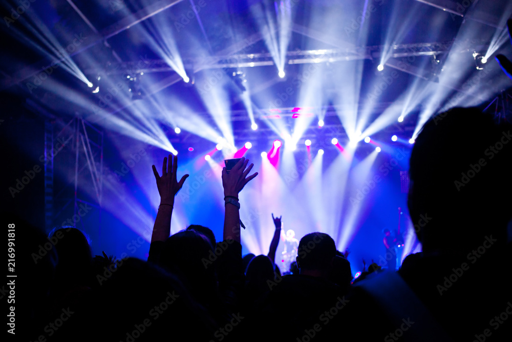cheering crowd with raised hands at concert - music festival cheering crowd with raised hands at concert - music festival