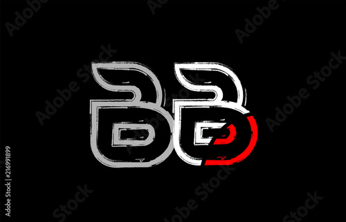 grunge white red black alphabet letter bb b b logo design