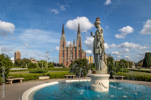 La Plata Cathedral and Plaza Moreno Fountain - La Plata, Buenos Aires Province, Argentina