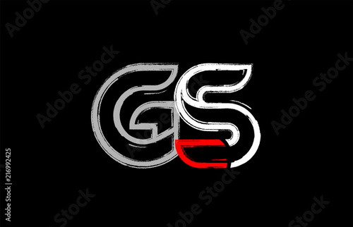 grunge white red black alphabet letter gs g s logo design