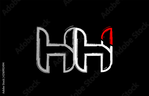 grunge white red black alphabet letter hh h h logo design