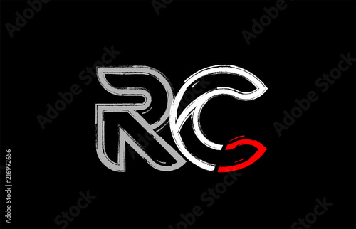 grunge white red black alphabet letter rc r c logo design