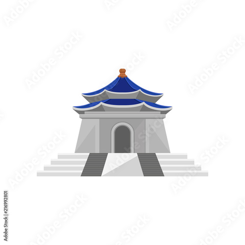 Flat vector icon of Memorial Hall. National monument. Famous landmark and tourist attraction. Taiwan's architecture