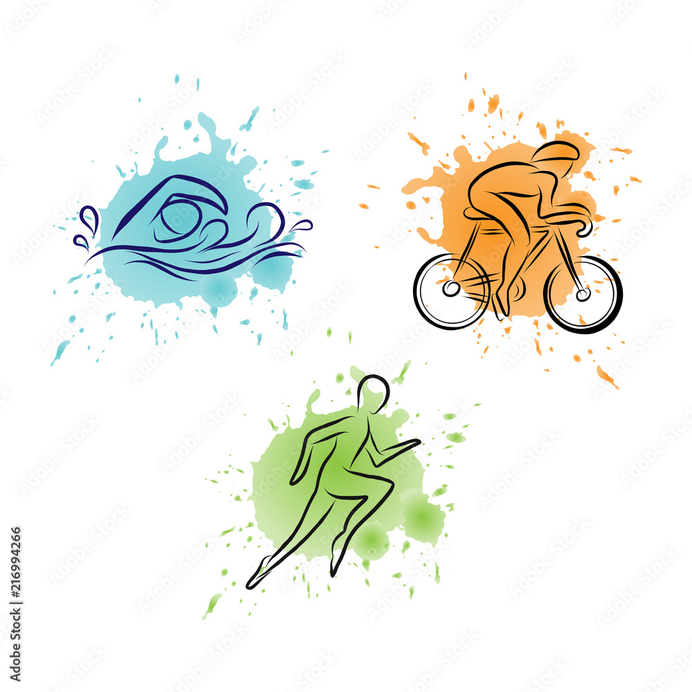 Triathlon hand drawn icon for designing sport event or marathon or ...
