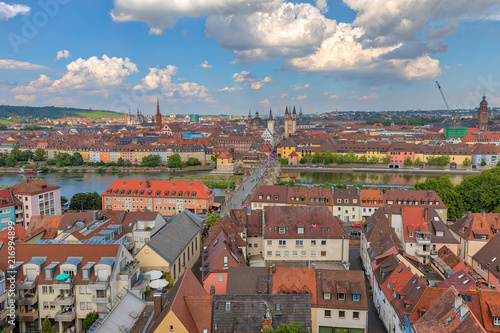 Fototapeta Naklejka Na Ścianę i Meble -  Aerial view of Wuerzburg cityscape from Marienberg Fortress