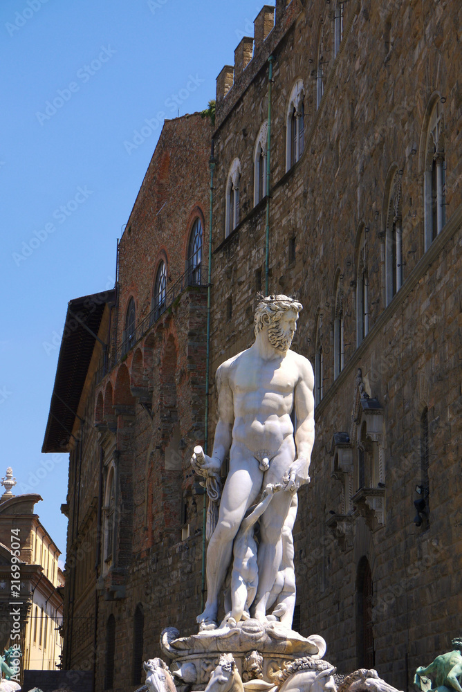 The statue and fountain of Neptune in Florence italy