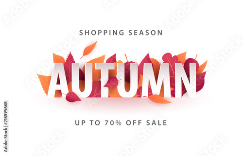 Autumn Background with leaves for shopping sale or promo poster and frame leaflet or web banner. Vector illustration template.