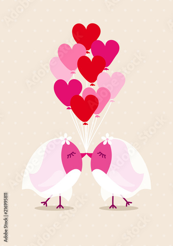 Wedding Birds Gay Women Heartballoons Beige