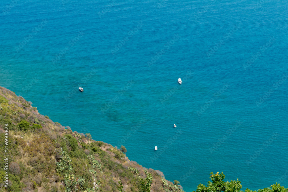 Looking down on boats in the water