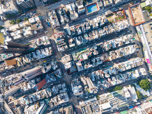 Canvas Print Top view of Hong Kong city