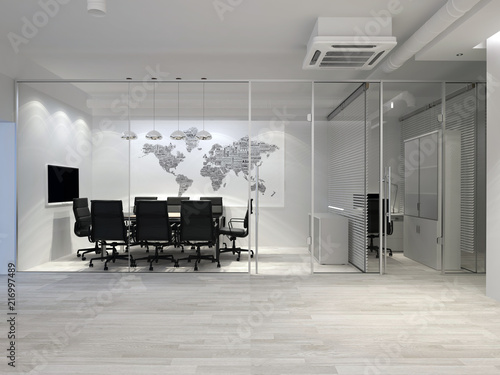 White modern office interior. Meeting room. 3D rendering.