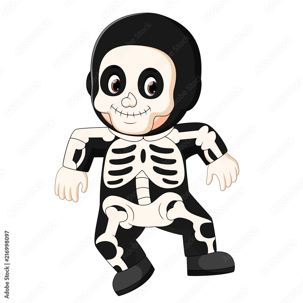Happy kid wearing skeleton costume Happy kid wearing skeleton costume