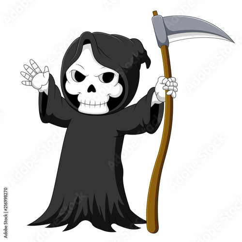 Cute cartoon grim reaper with scythe 