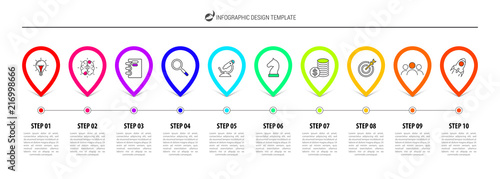Infographic design template. Timeline concept with 10 steps