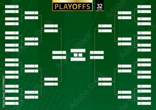 Tournament bracket for 32 team on green soccer background