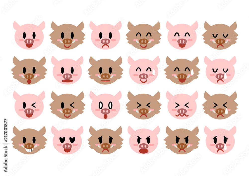 猪と豚の表情アイコンイラストセット