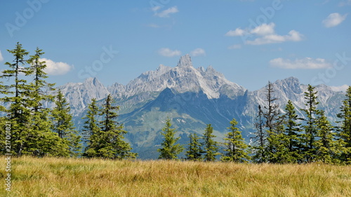 View on Dachstein Mountain, Bischofsmuetze in the background, Salzkammergut, AustriaAustria